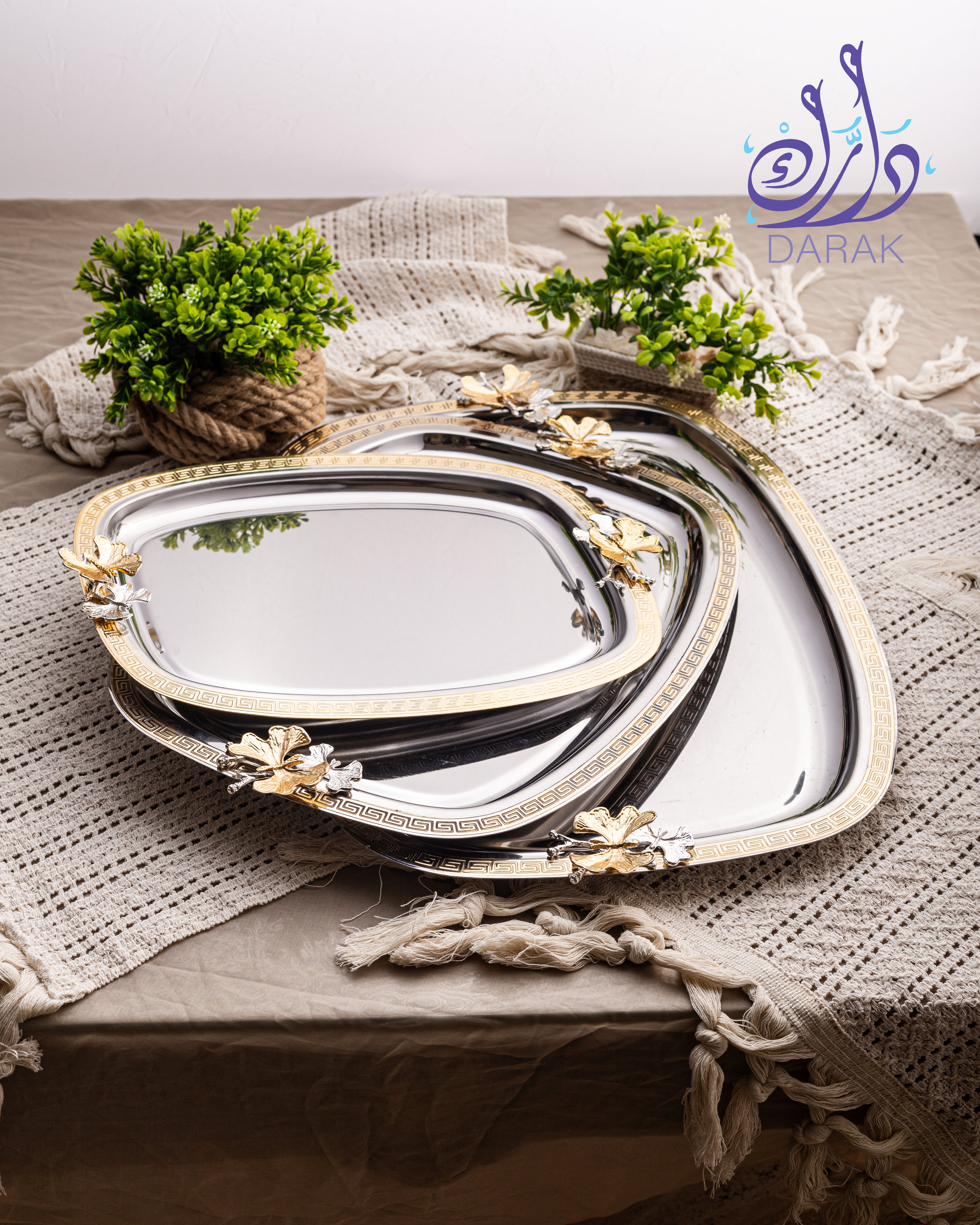 Farasha Grecian Key Tray Trio Gold Rim