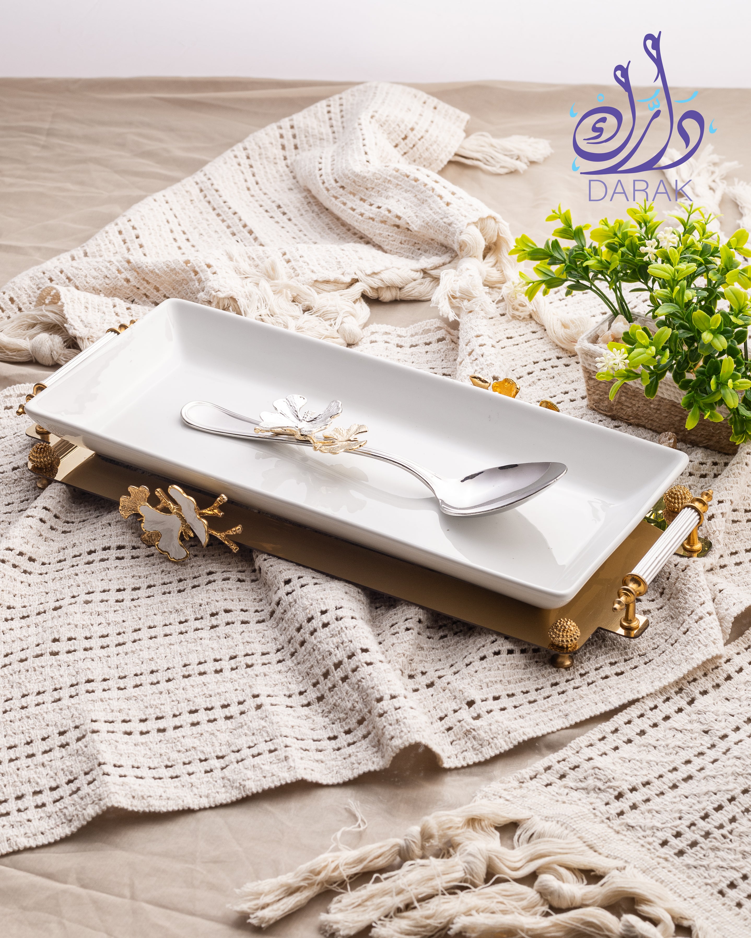 Farasha Atelier Porcelain Platter Gold Stand