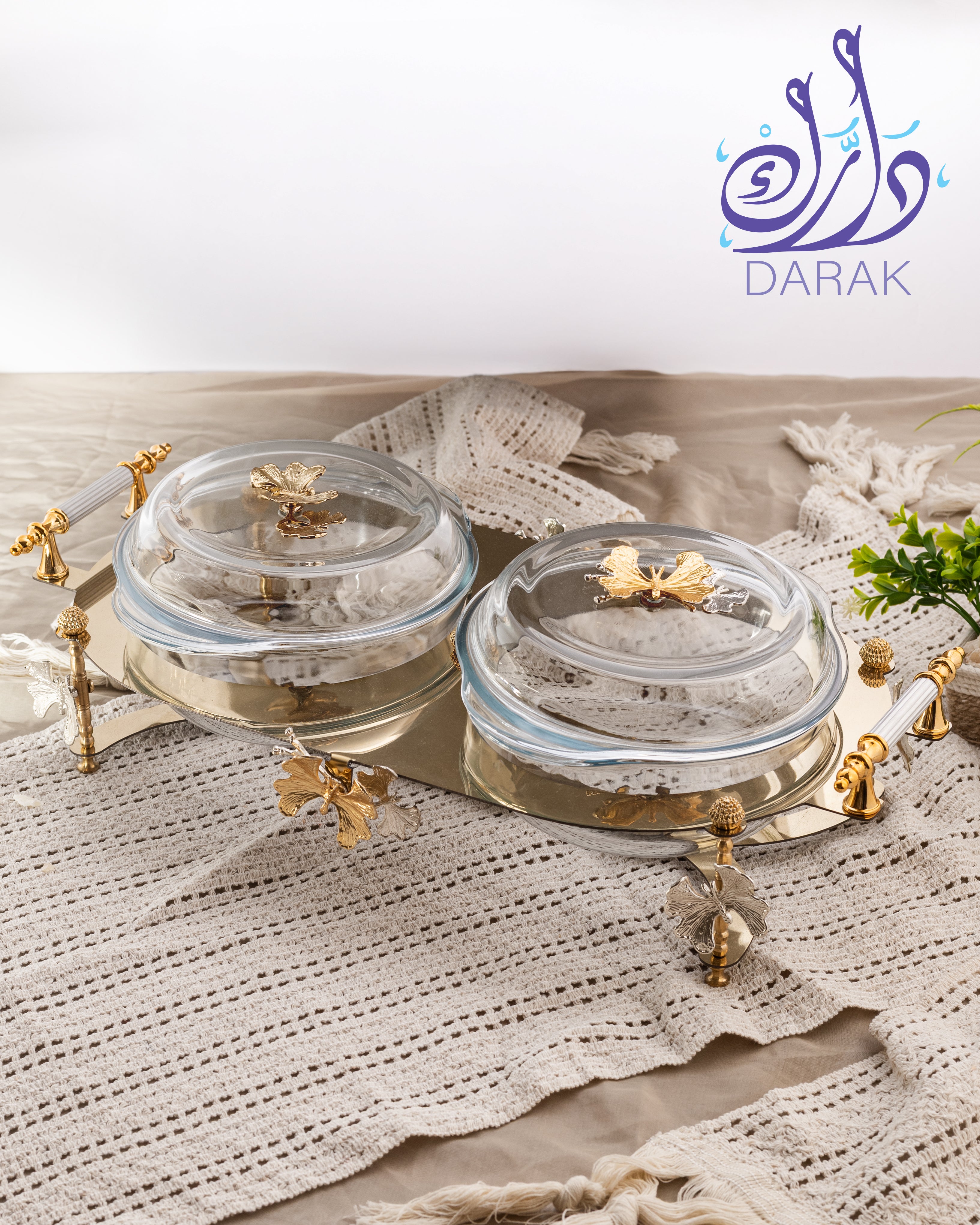 Farasha Twin Bell Glass Server – Gold Tray