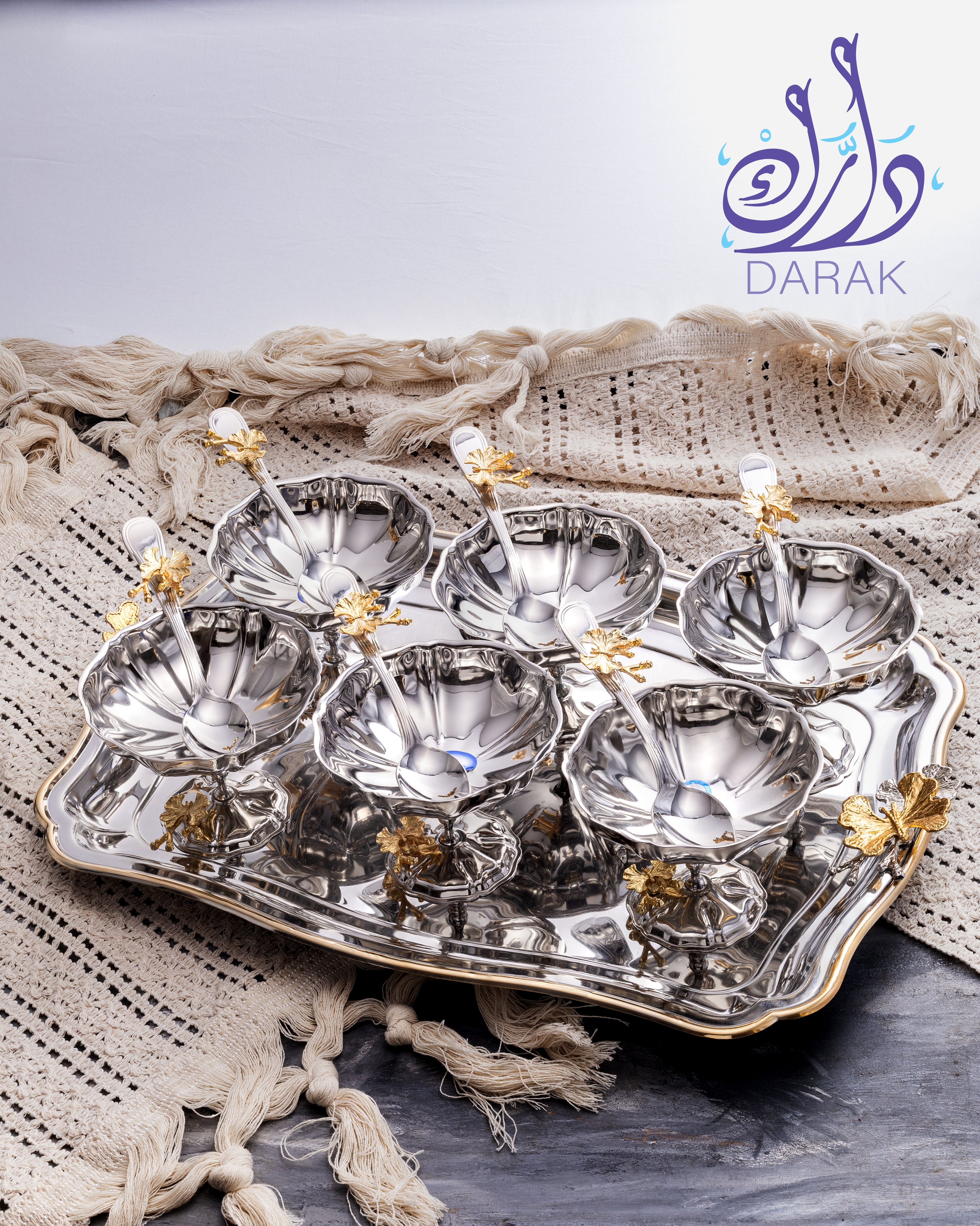 Farasha Round Cups Set (6-Piece with Tray)