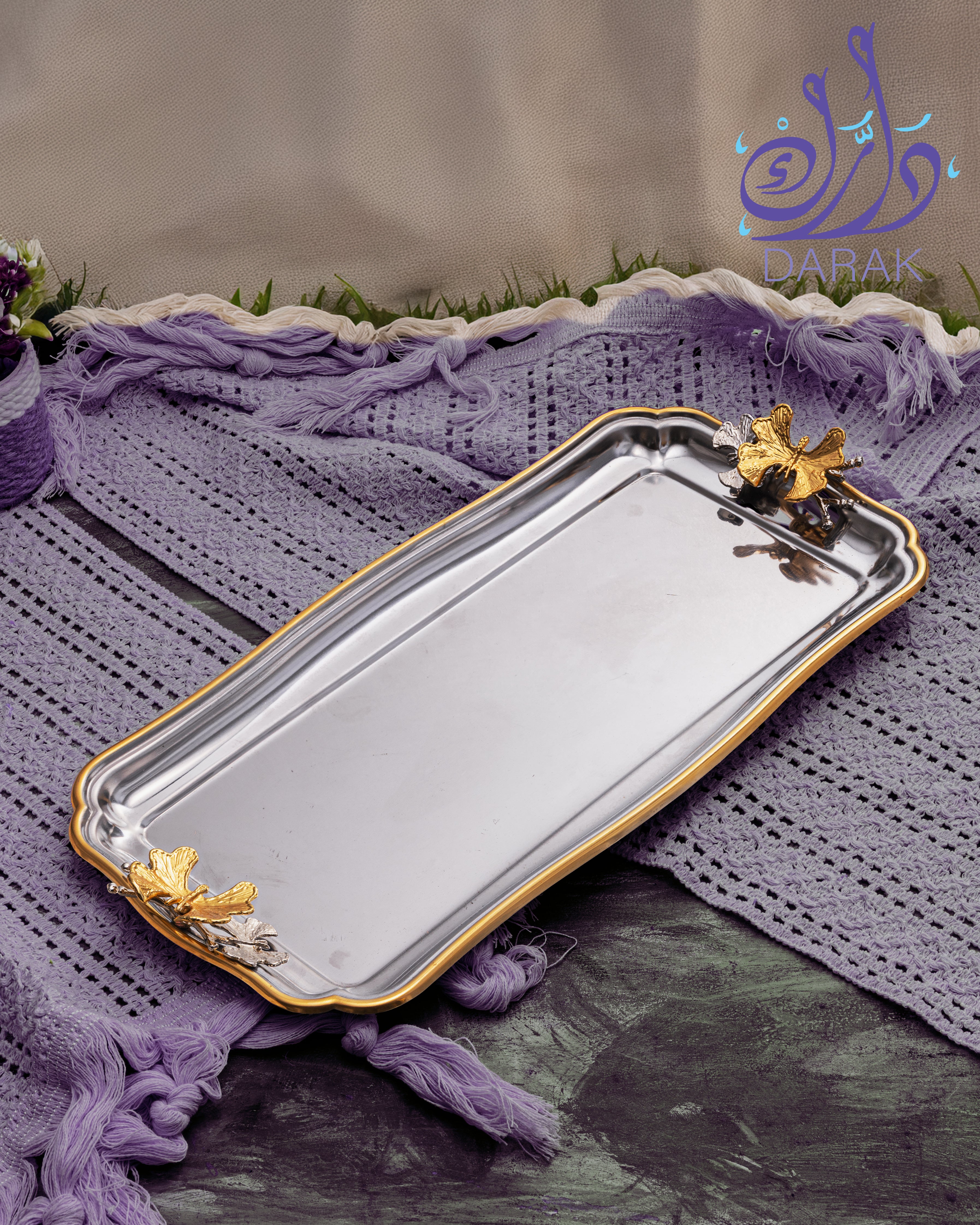 Farasha Marquise Rectangular Platter – Gold Trim