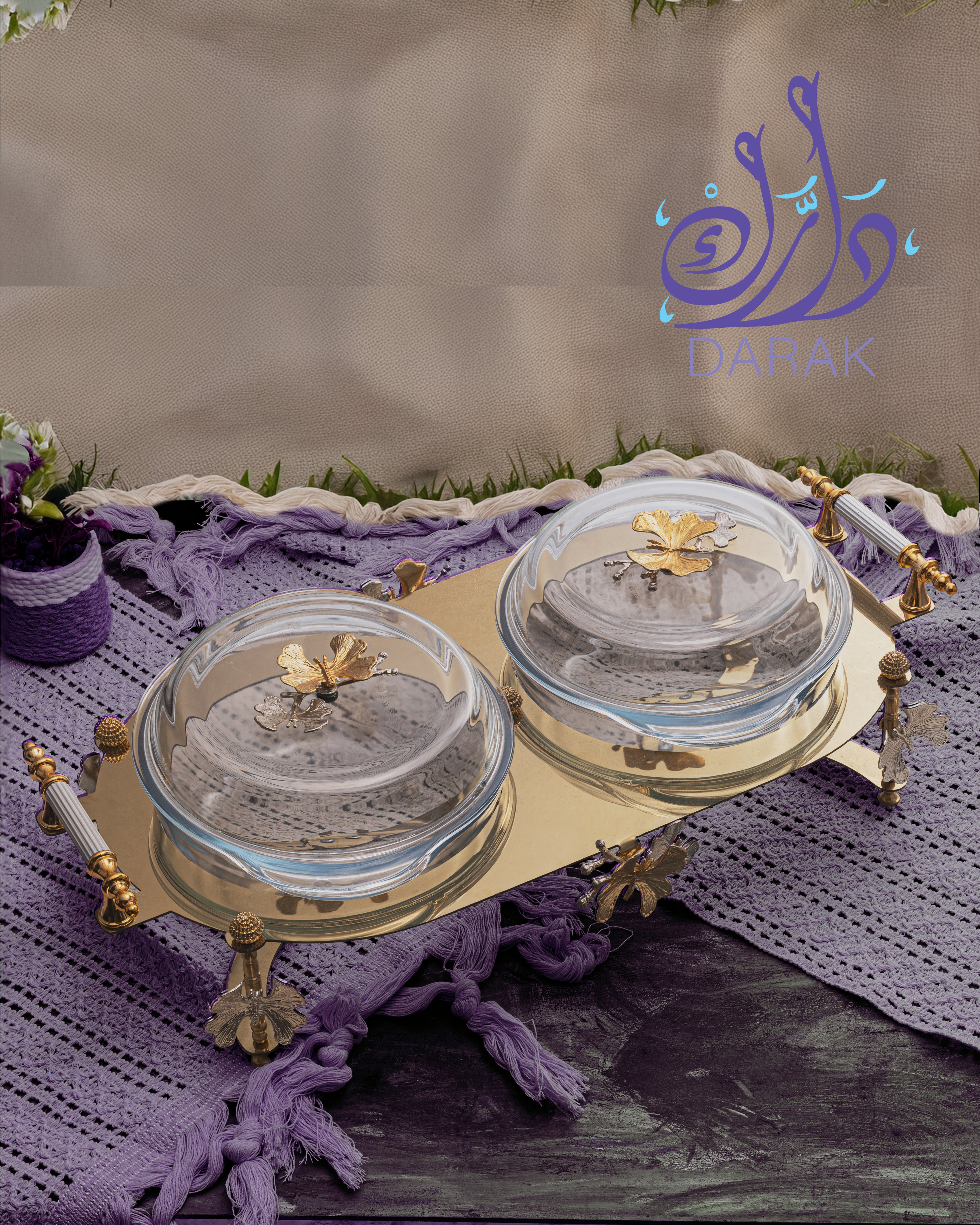 Farasha Duet Glass Domes – Gold Tray