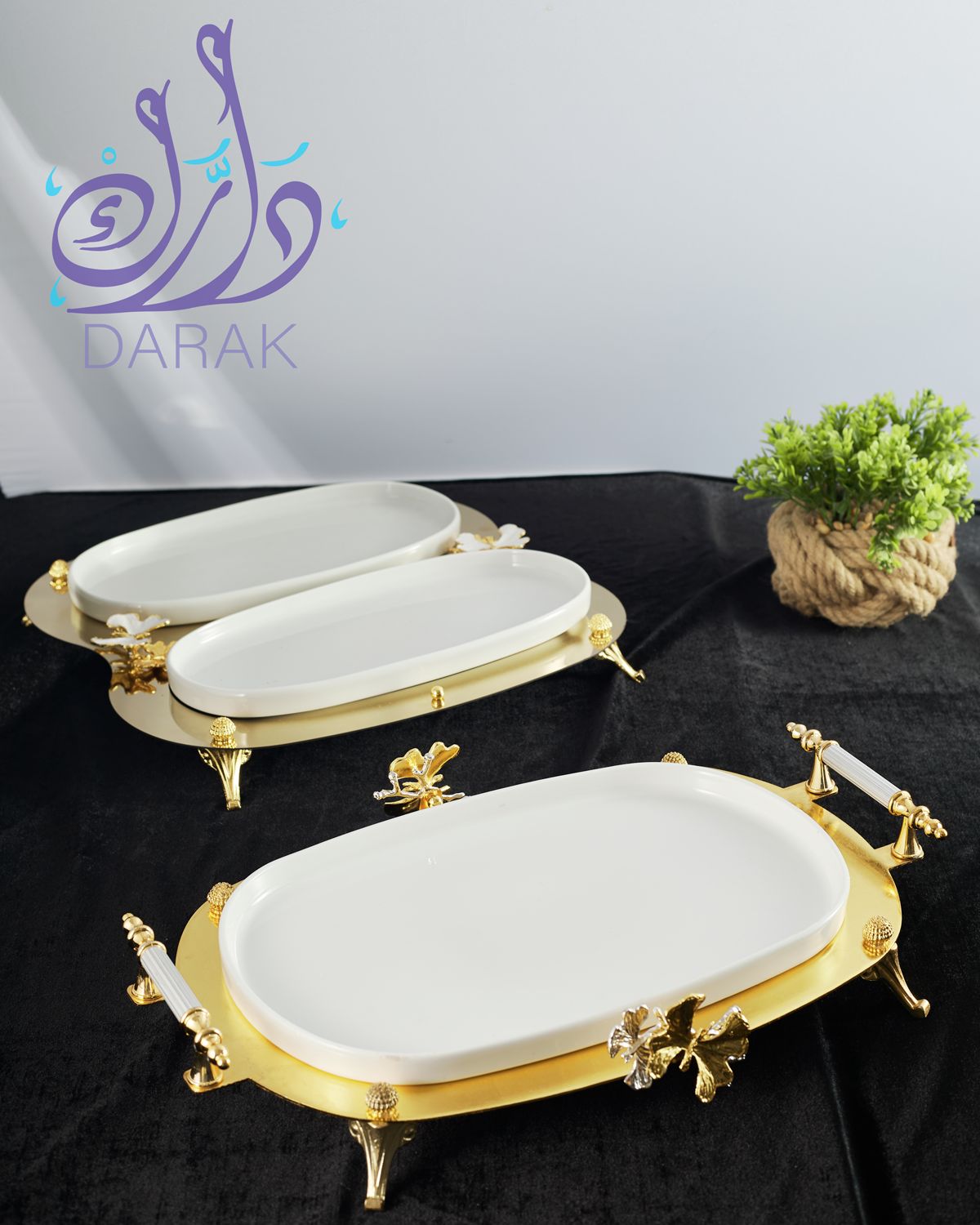 Gold-Accented Farasha Rectangular Serving Trays