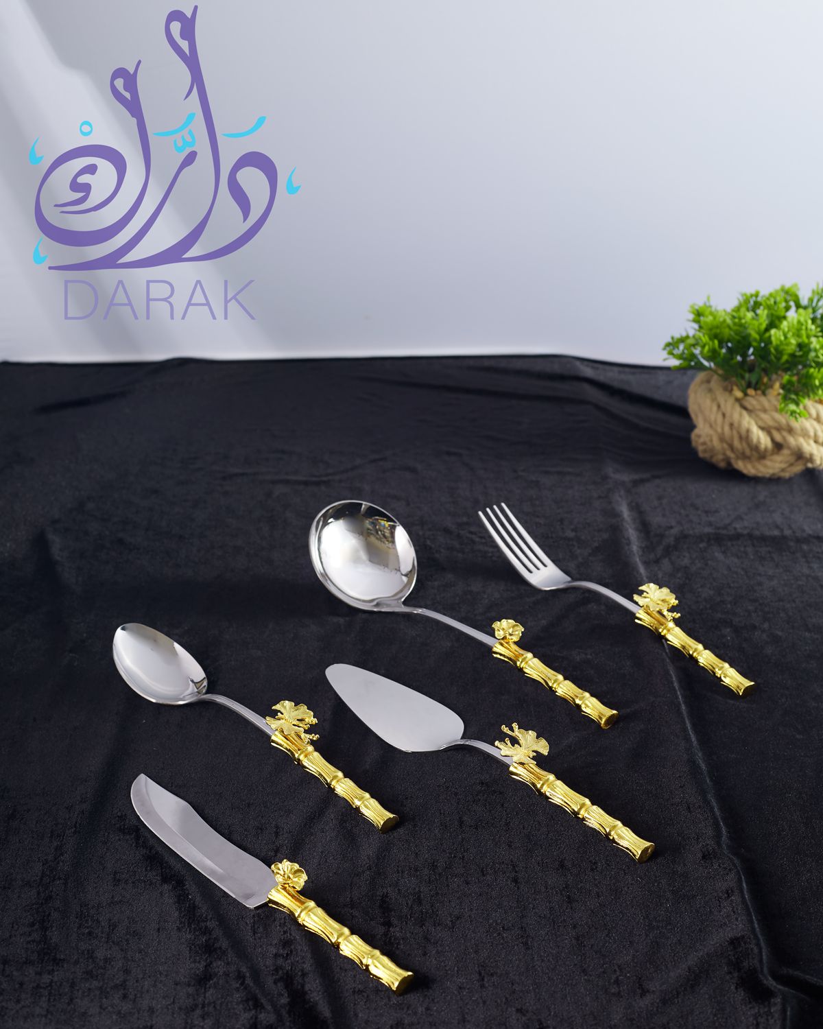 Bamboo-Style Golden & Silver Cutlery Sets