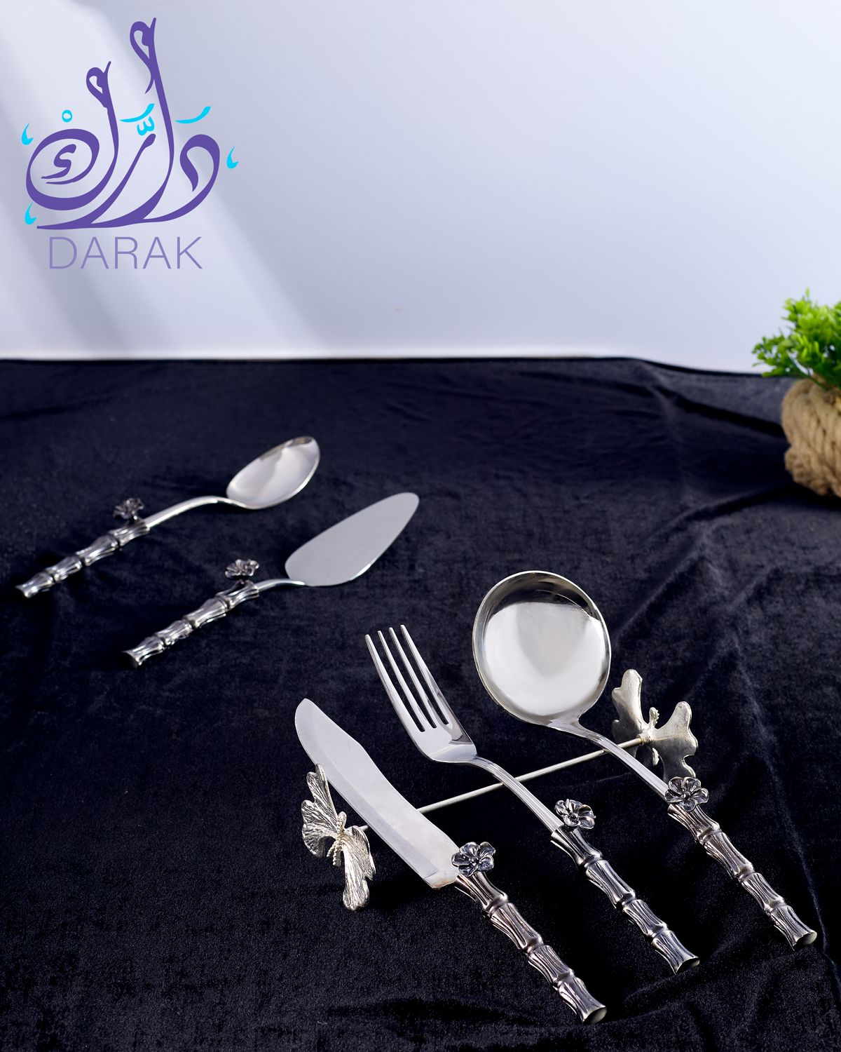 Bamboo-Style Golden & Silver Cutlery Sets